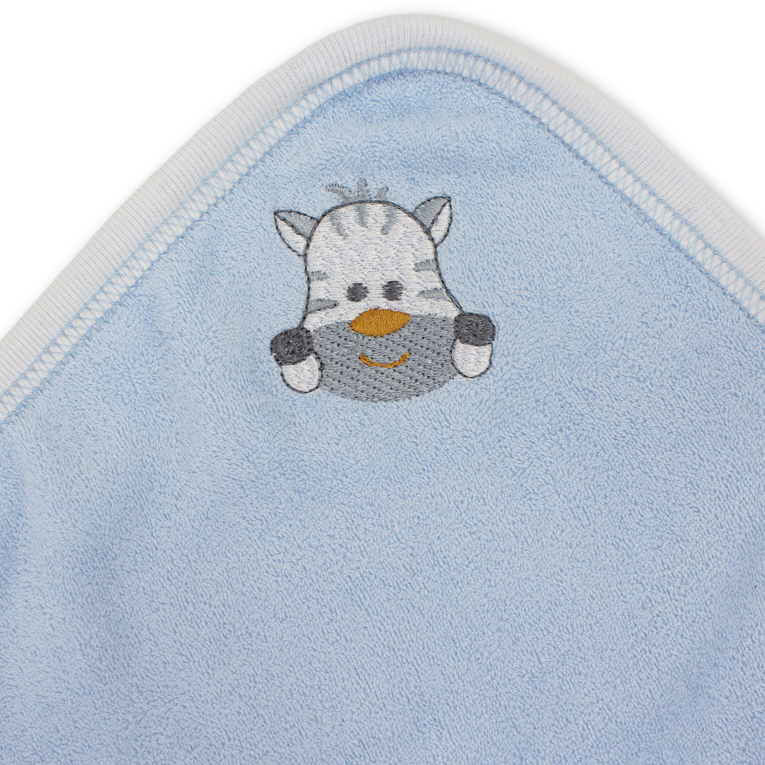 Cotton Baby Towel – Baby Blue with Zebra Embroidery