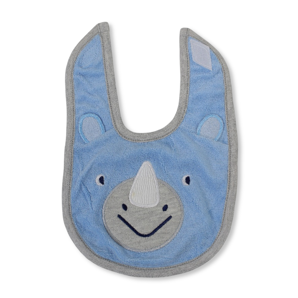 Cotton Baby Bib – Grey & Baby Blue with Unicorn Face Print