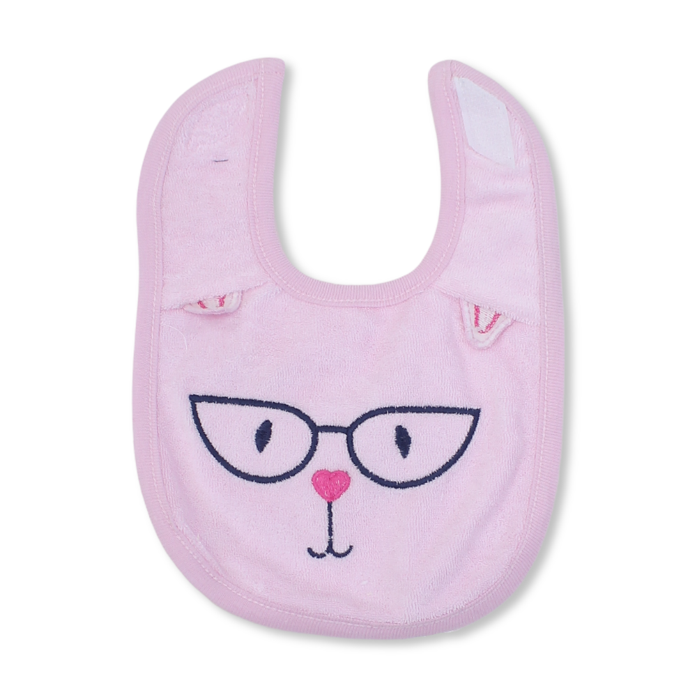 Cotton Baby Bib – Pink with Glasses Design