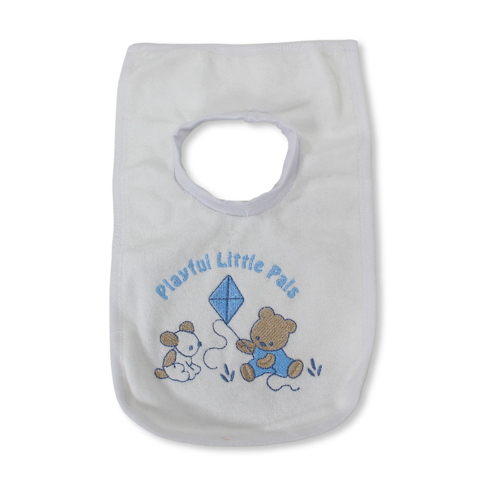 Cotton Baby Bib – White with Cat & Mouse Print