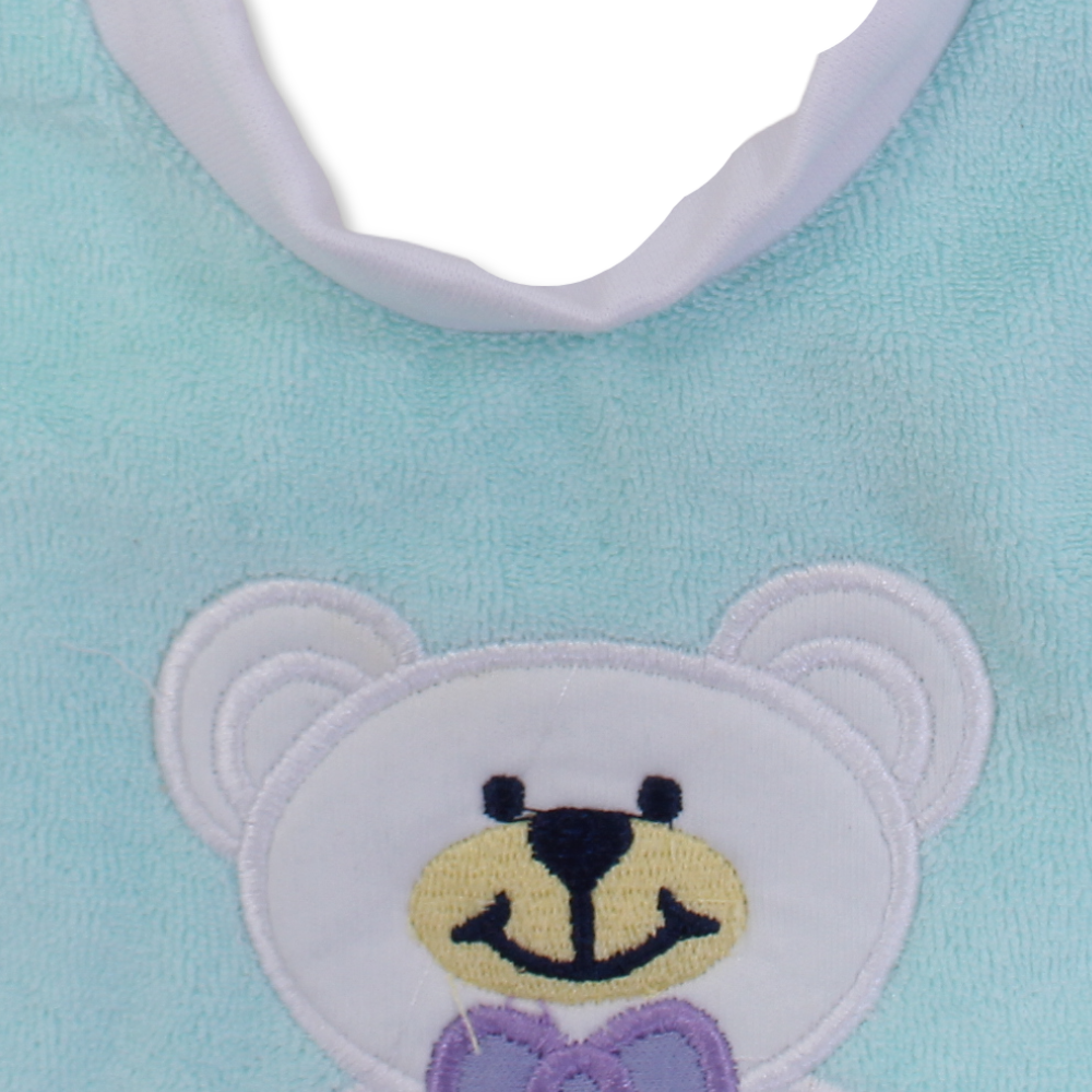 Cotton Baby Bib – Aqua with Teddy Bear Embroidery