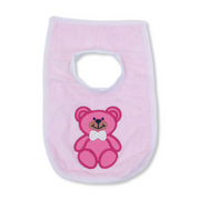 Cotton Baby Bib – Pink with Teddy Bear Embroidery