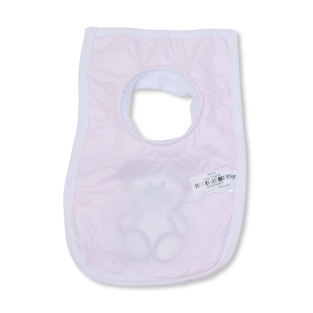 Cotton Baby Bib – Pink with Teddy Bear Embroidery