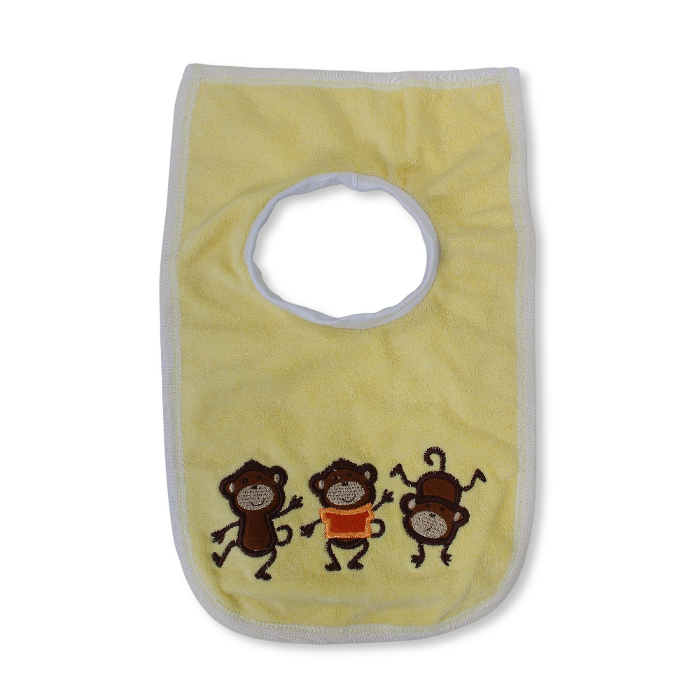 Cotton Baby Bib – Yellow with Three Monkeys Print - Baby Essentials - Papillion
