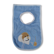 Cotton Baby Bib – Baby Blue with Dog Embroidery
