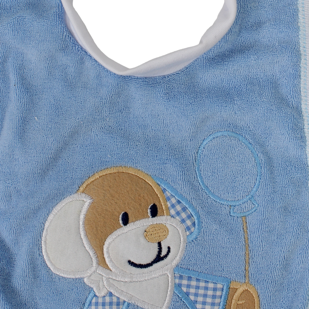 Cotton Baby Bib – Baby Blue with Dog Embroidery