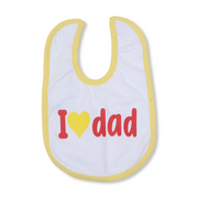 Cotton Baby Bib – Yellow & White with "I Love Dad" Print