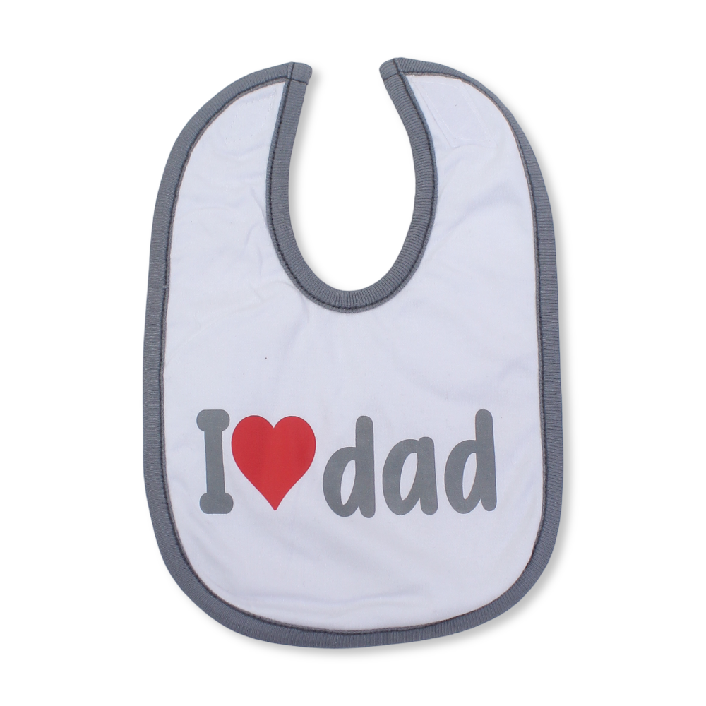 Cotton Baby Bib – Grey & White with "I Love Dad" Print