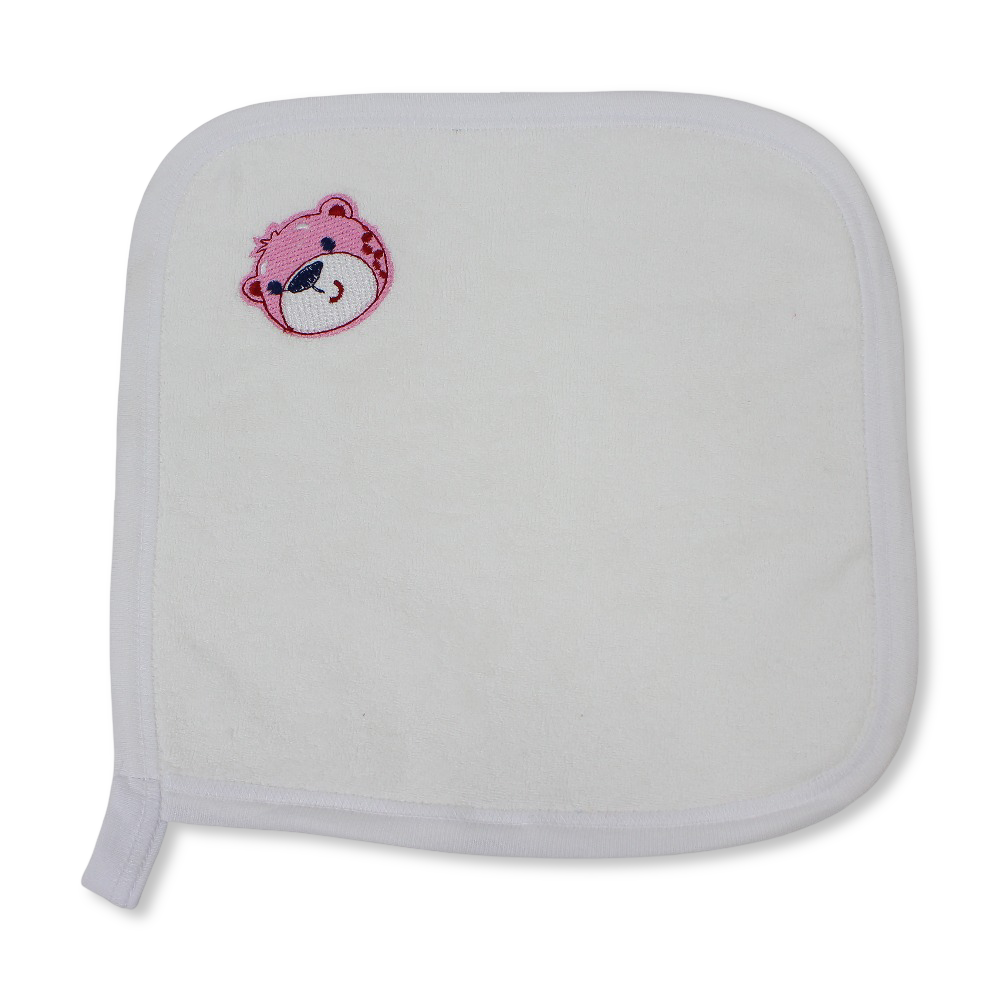 Cotton Baby Towel – White with Bear Embroidery