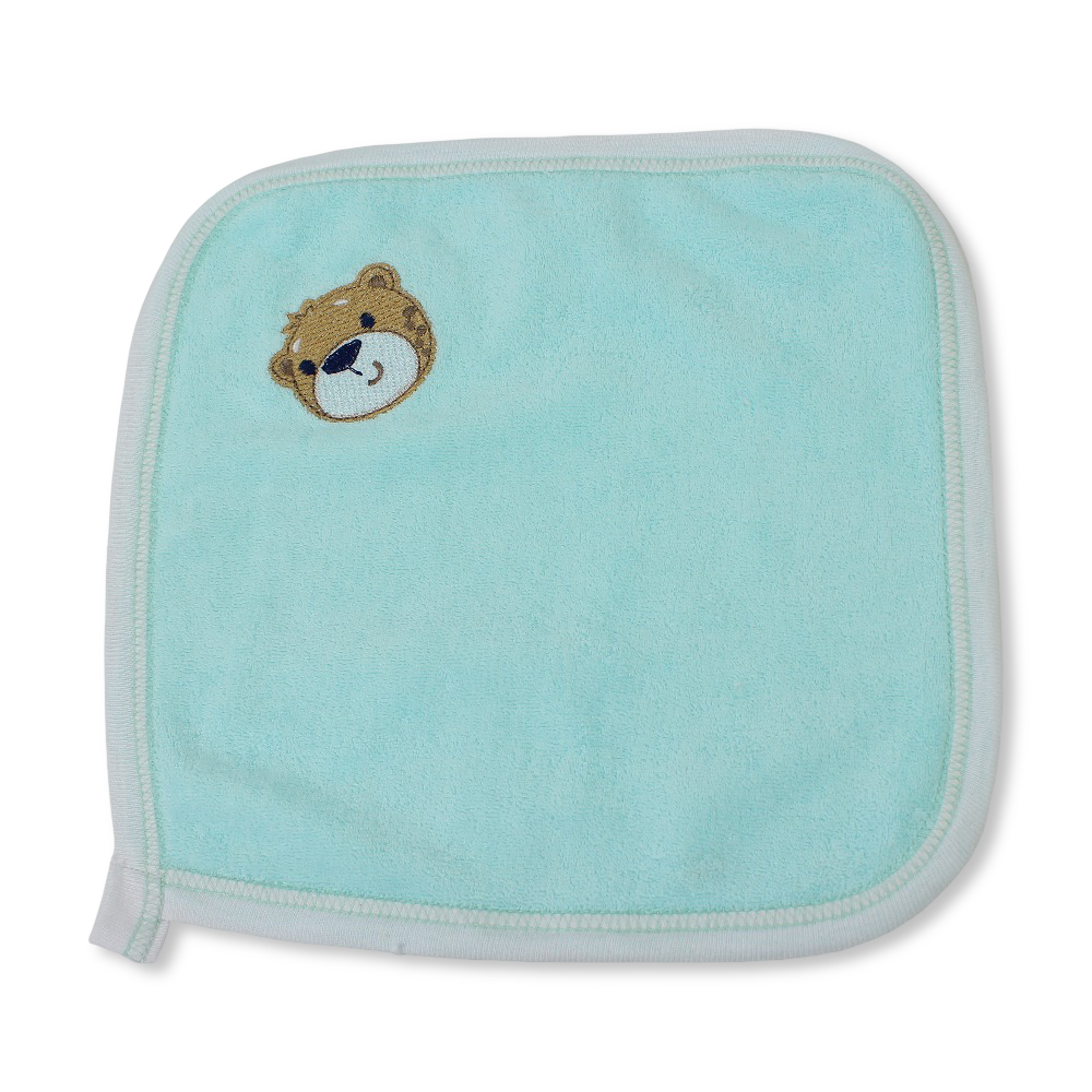 Cotton Baby Towel – Aqua with Bear Embroidery