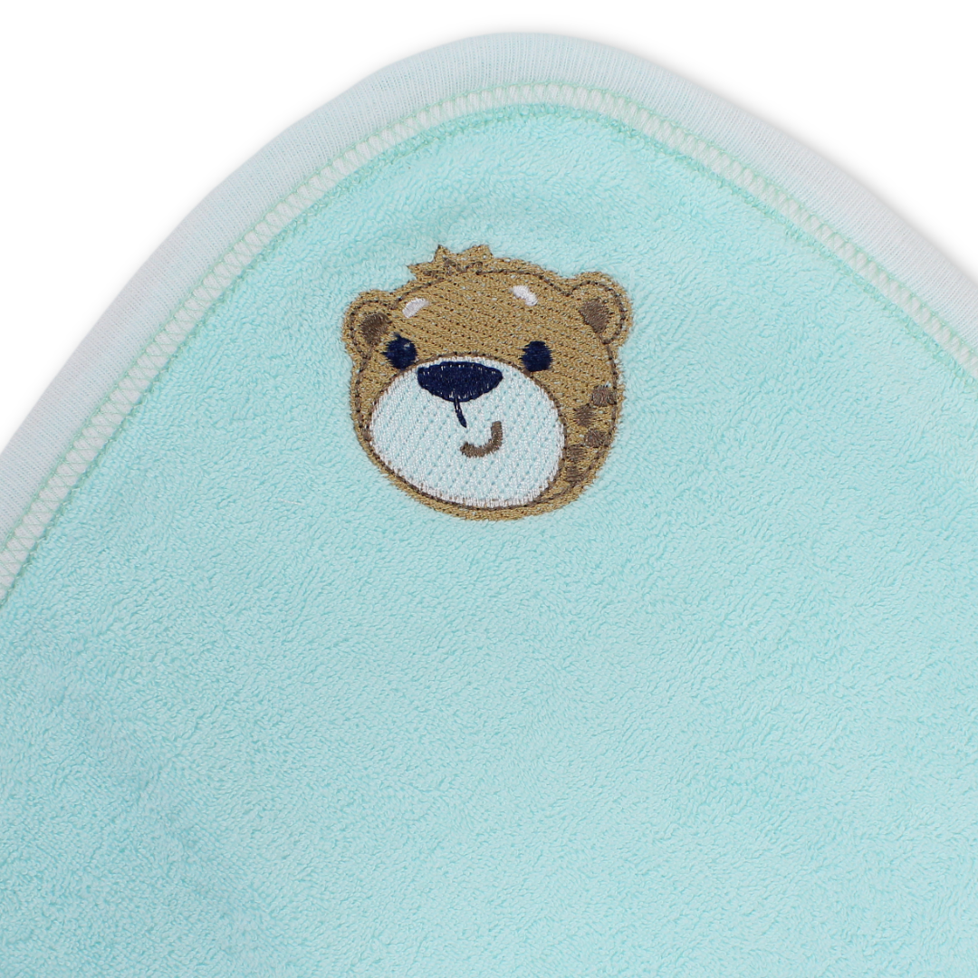 Cotton Baby Towel – Aqua with Bear Embroidery