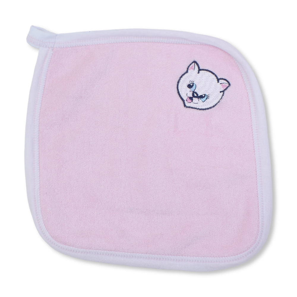 Cotton Baby Towel – Pink with Cat Head Embroidery