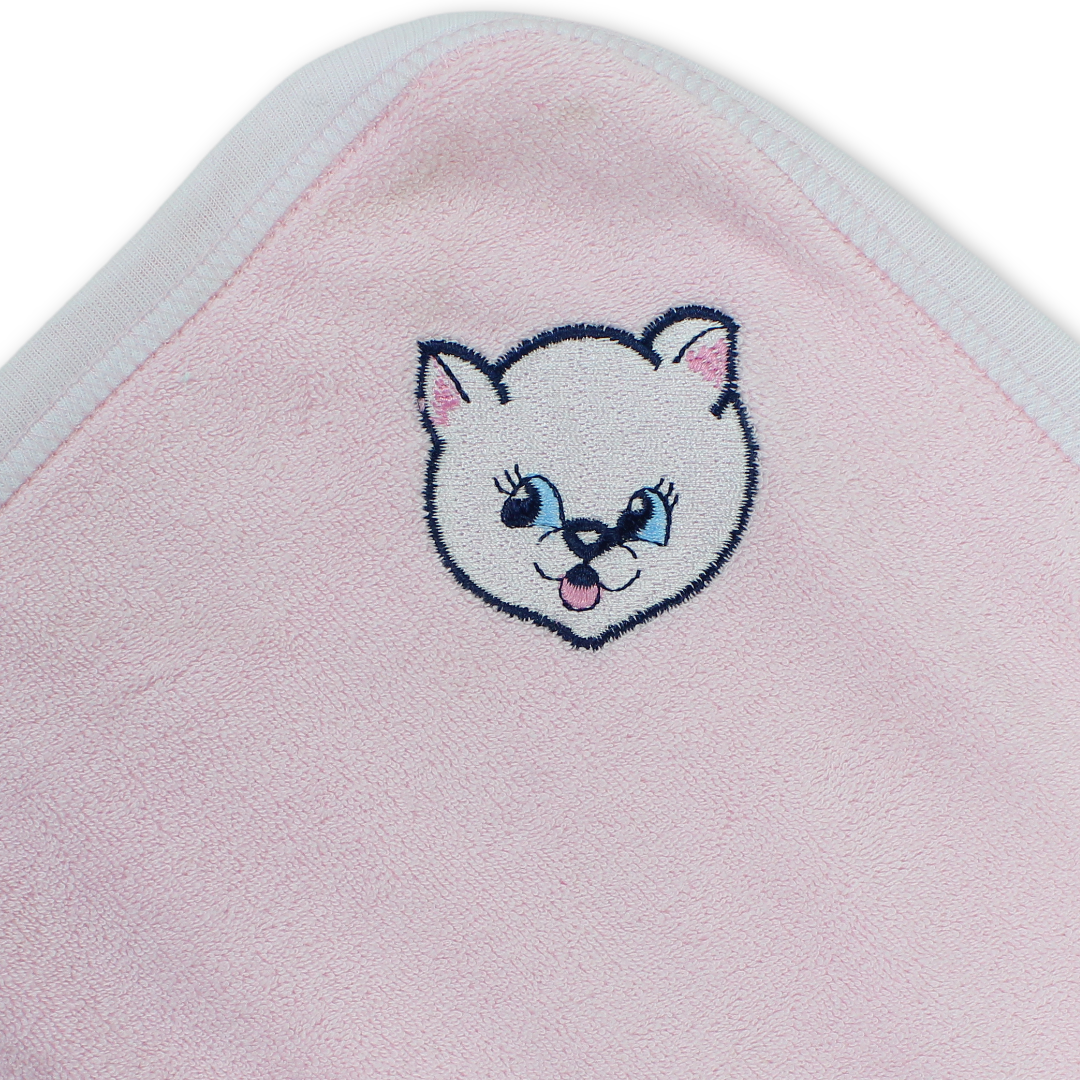Cotton Baby Towel – Pink with Cat Head Embroidery