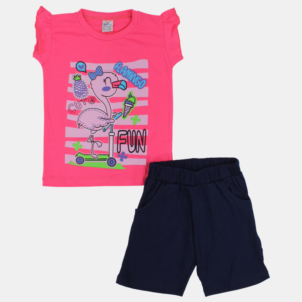 Girls Cotton Pajama Set - Fun Flamingo Print