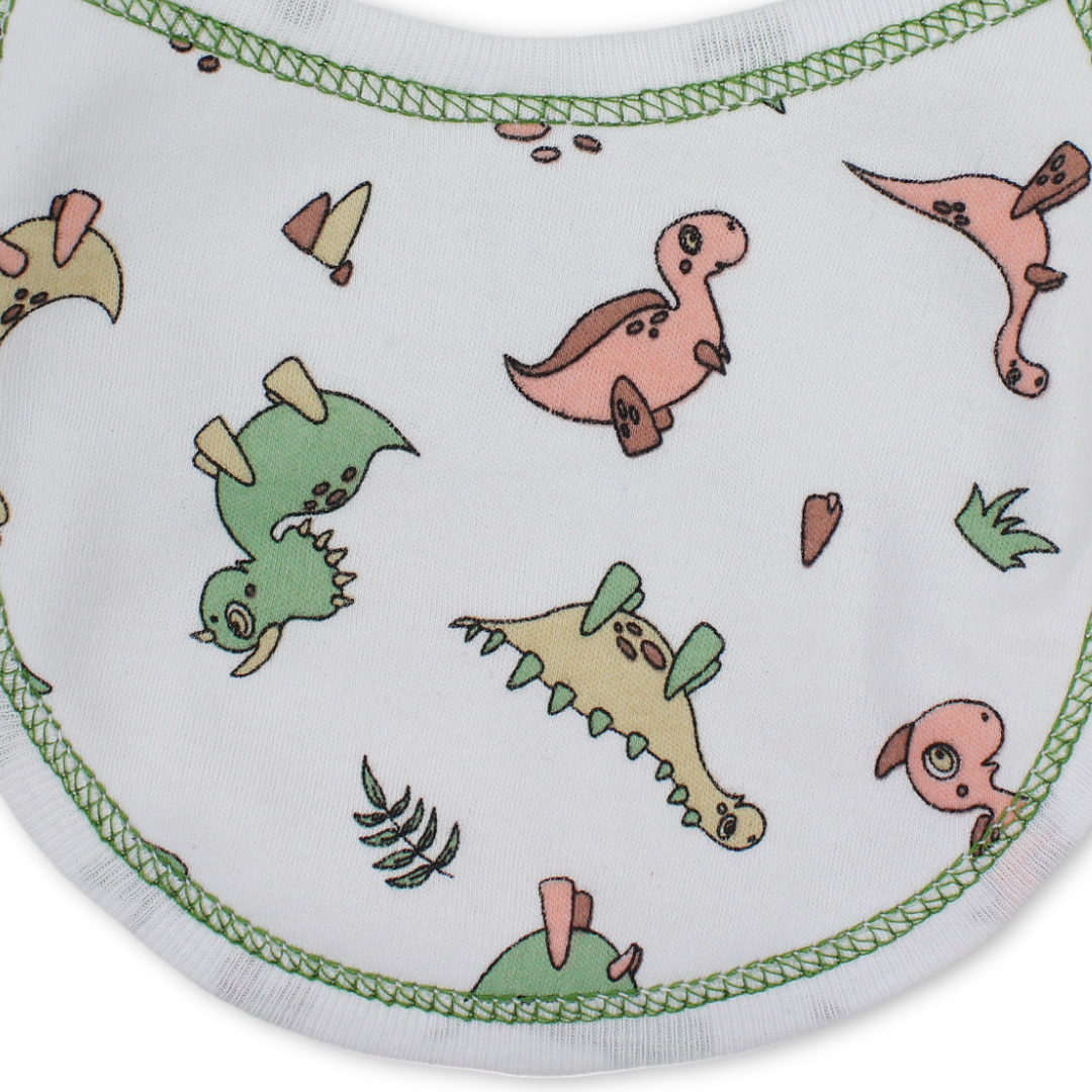 Cotton Baby Bib – White with Dino Print