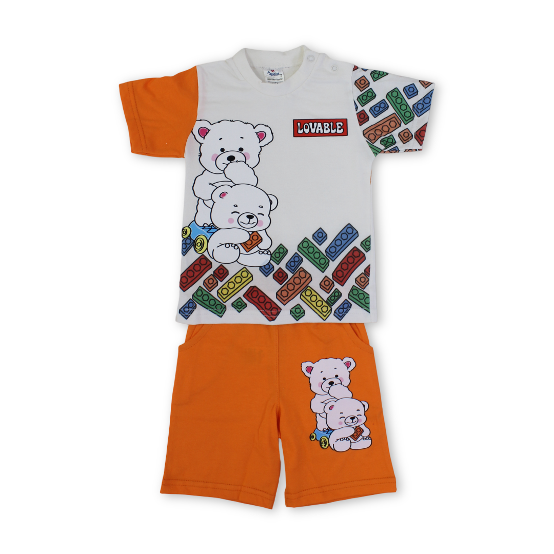 Baby Boys Cotton Pajama – Off-White with Teddy Bear Print - Clothing - Papillion