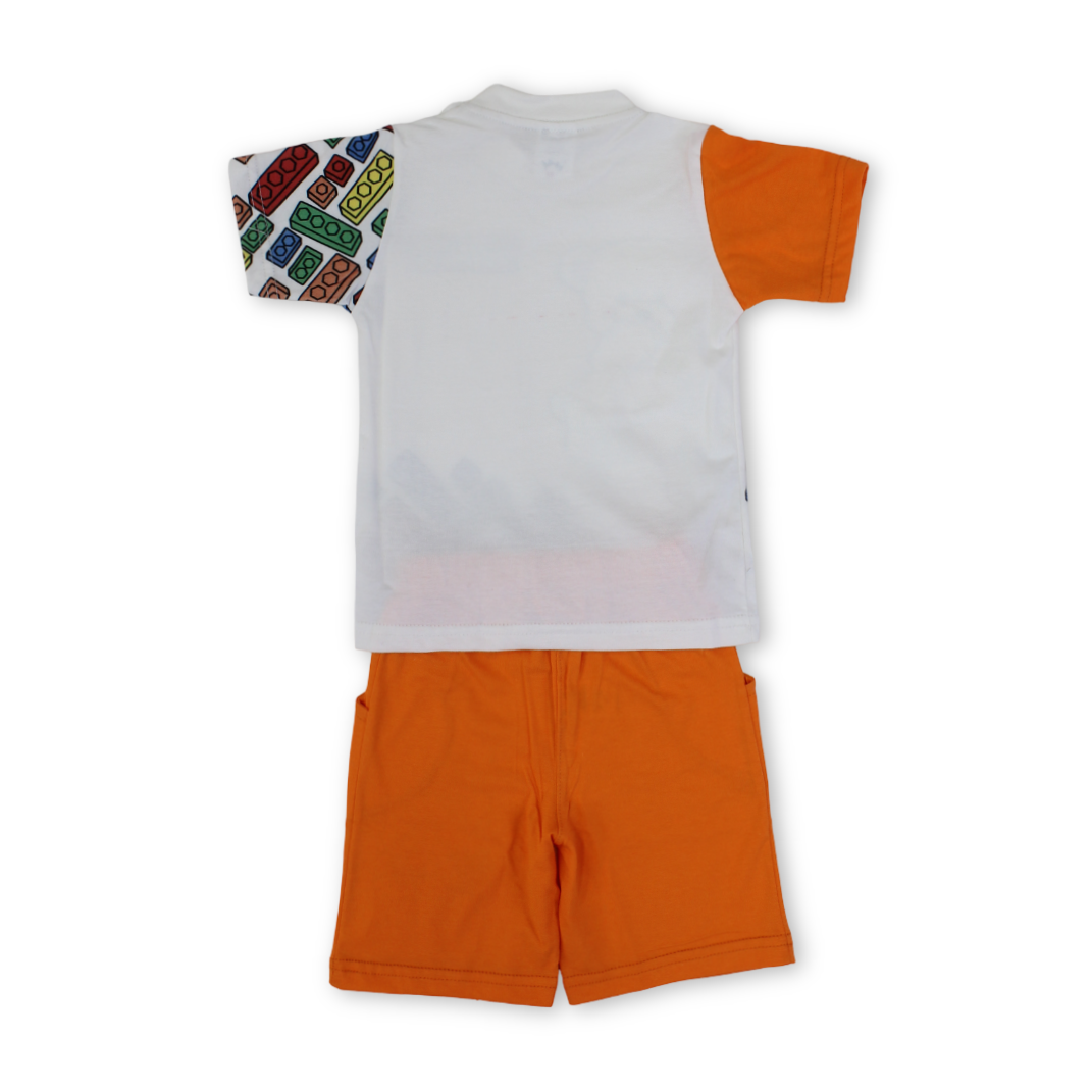 Baby Boys Cotton Pajama – Off-White with Teddy Bear Print