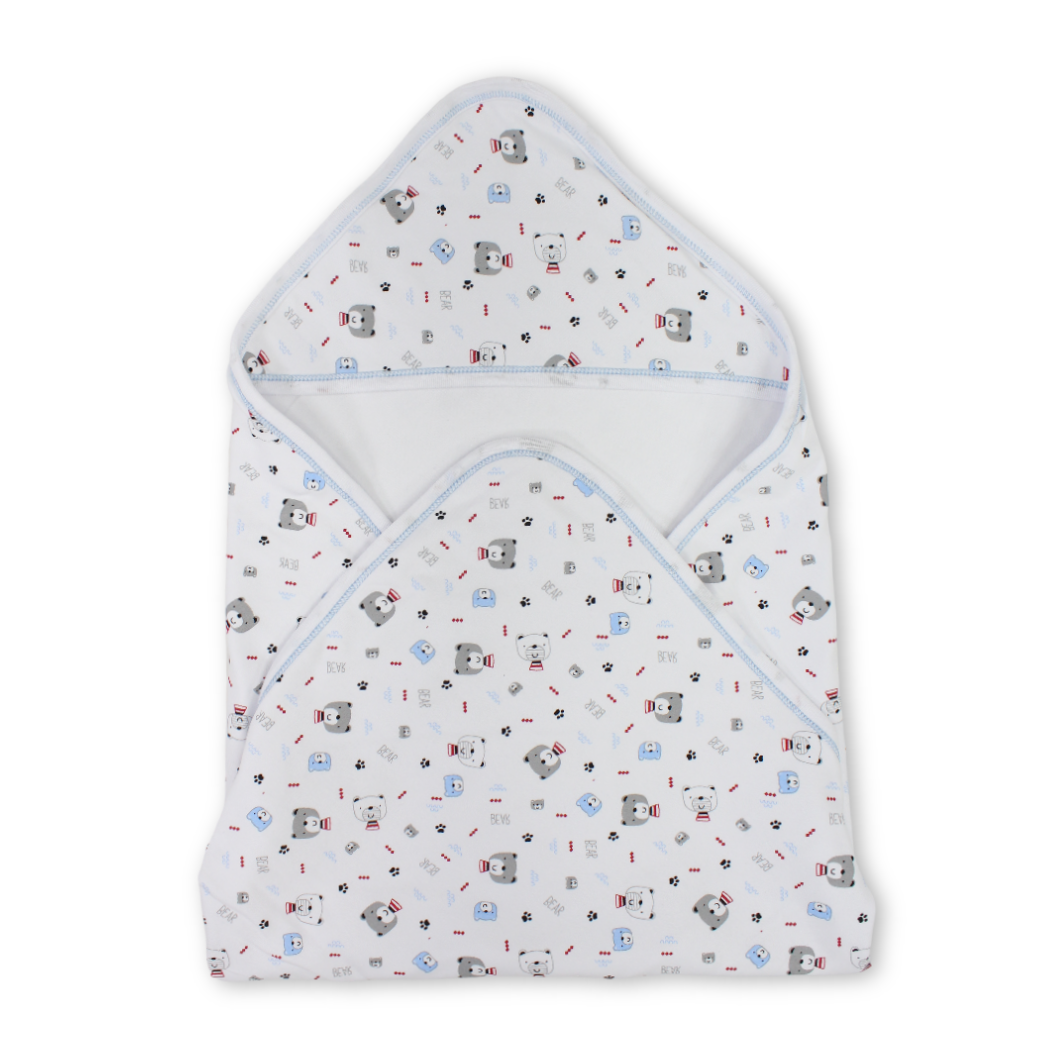 Cotton Baby Blanket – White with Teddy Bear Print - Baby Essentials - Papillion
