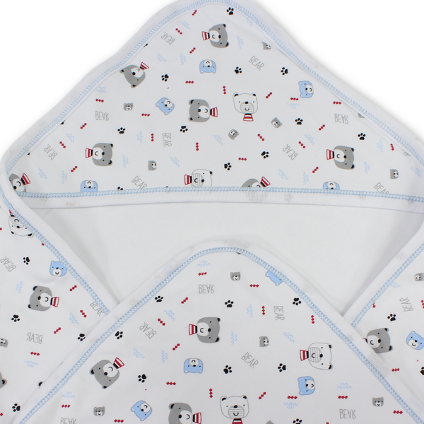 Cotton Baby Blanket – White with Teddy Bear Print