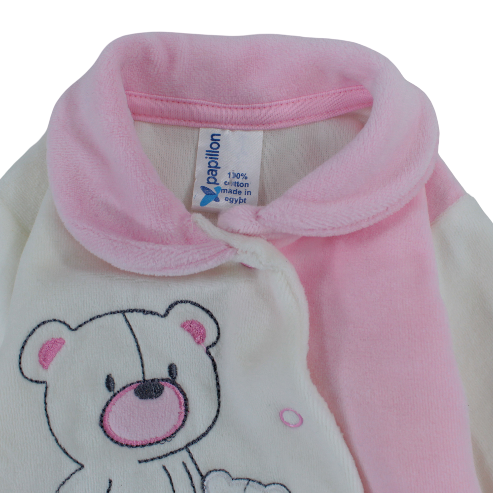 Baby Girls Velvet Baby Footie - Bear Design
