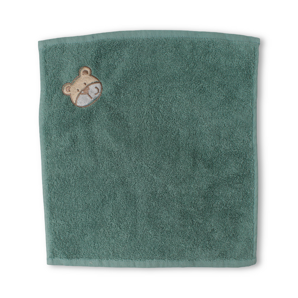 Cotton Baby Towel – Olive with Bear Embroidery