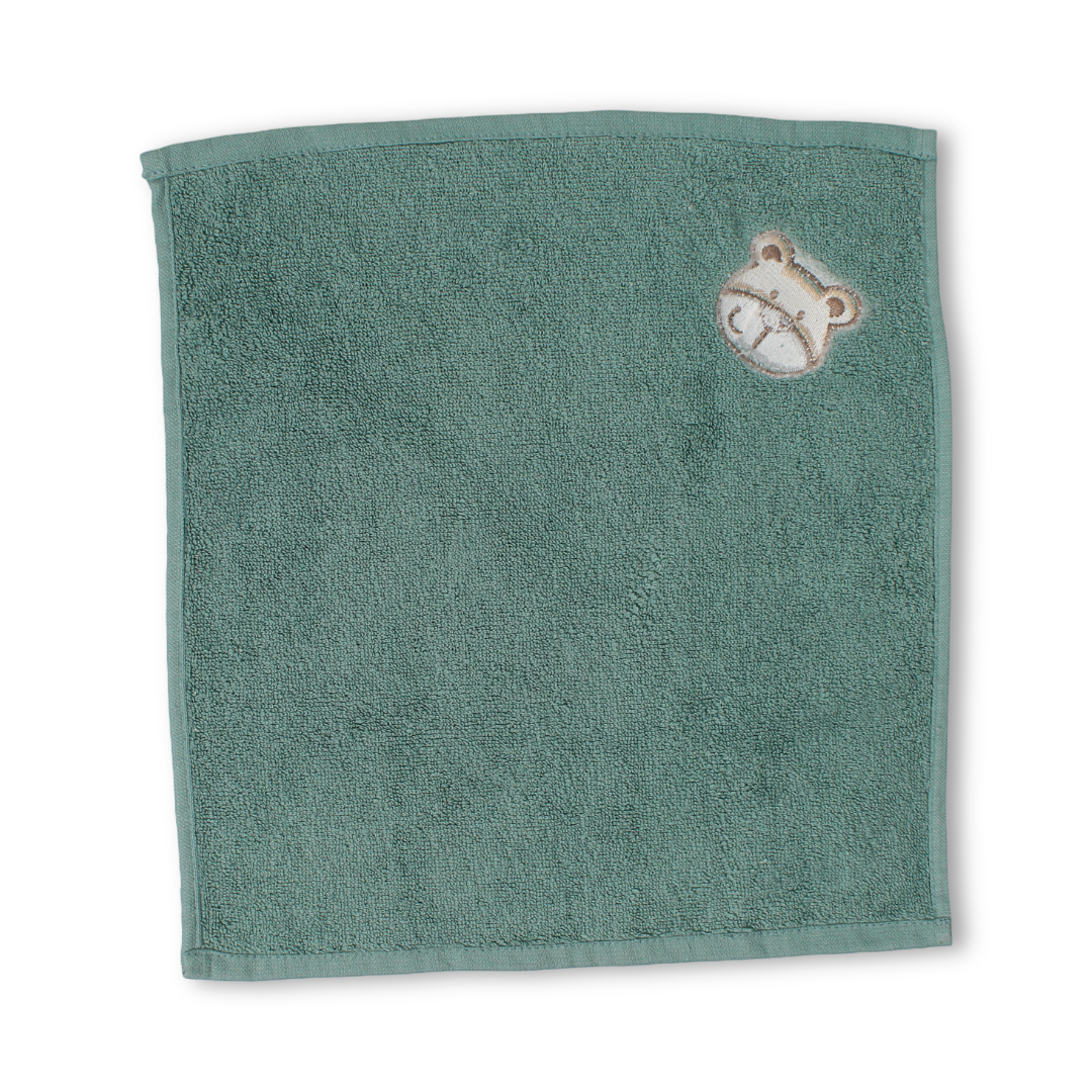 Cotton Baby Towel – Olive with Bear Embroidery