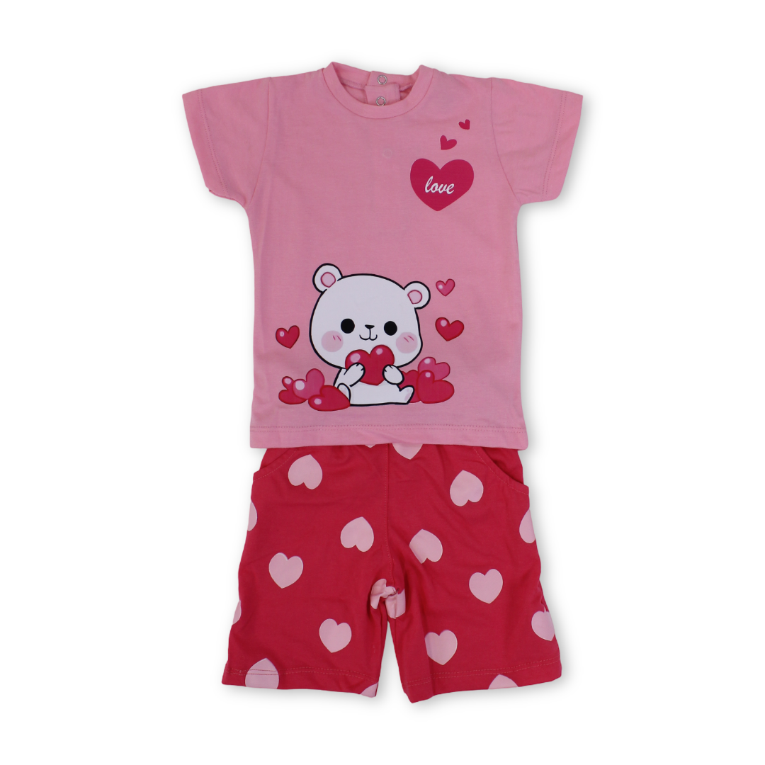 Baby Girls Cotton Pajama – Pink with Teddy Bear Print - Clothing - Papillion