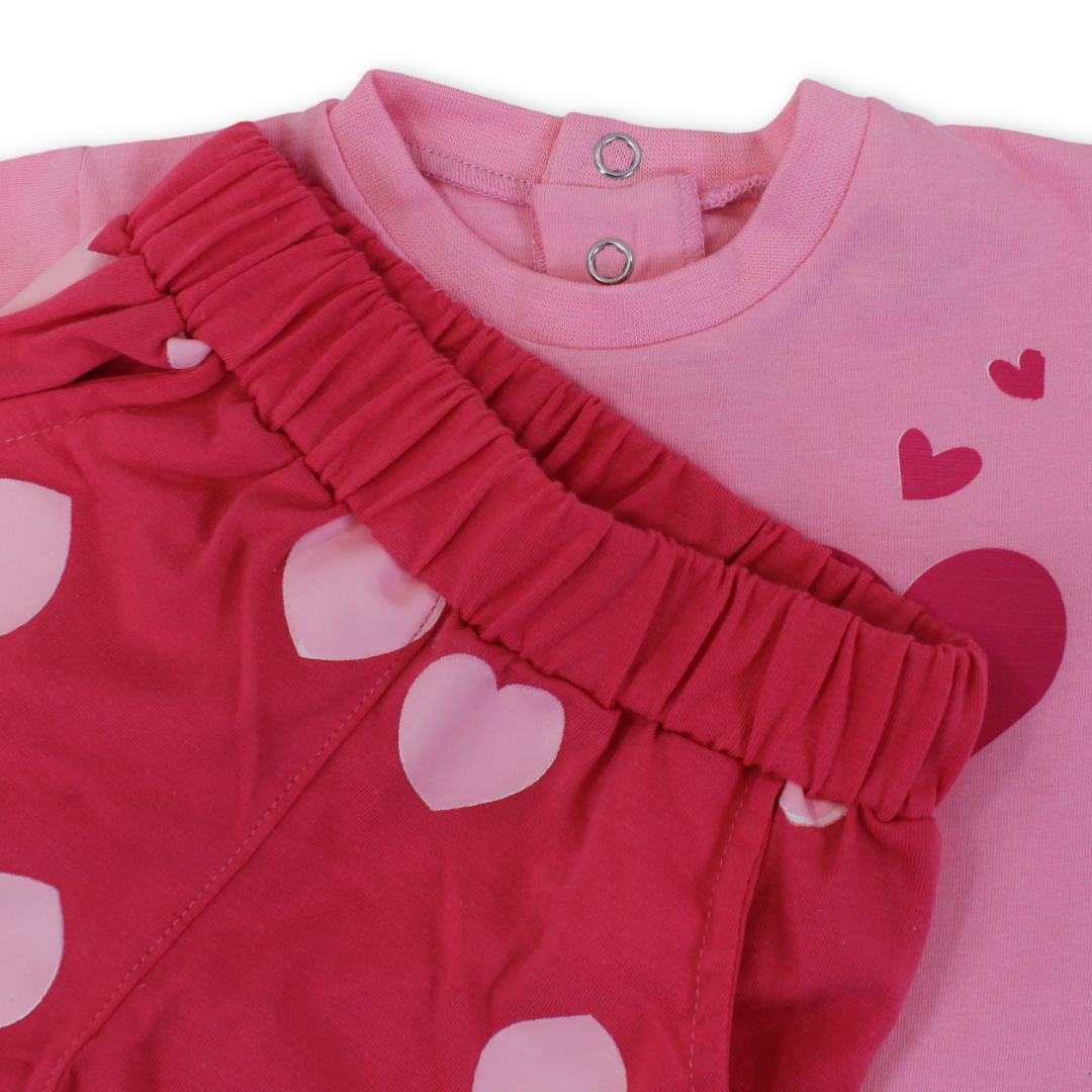 Baby Girls Cotton Pajama – Pink with Teddy Bear Print