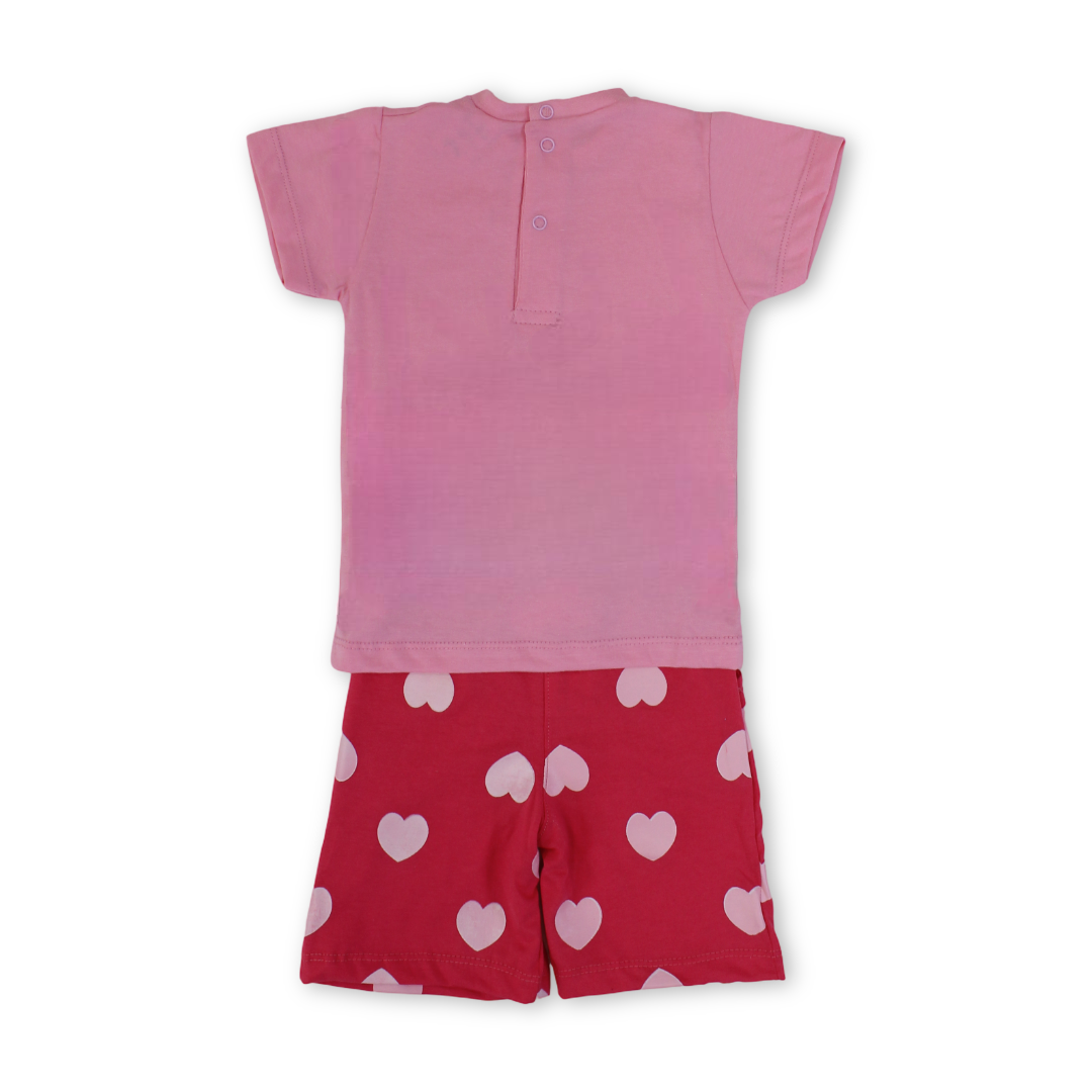 Baby Girls Cotton Pajama – Pink with Teddy Bear Print