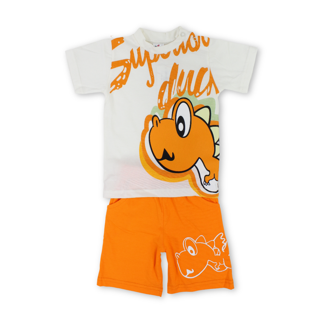 Baby Boys Cotton Pajama – Off-White with Dino Print