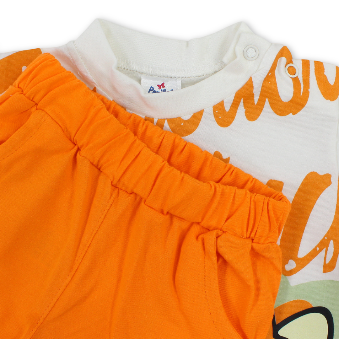 Baby Boys Cotton Pajama – Off-White with Dino Print