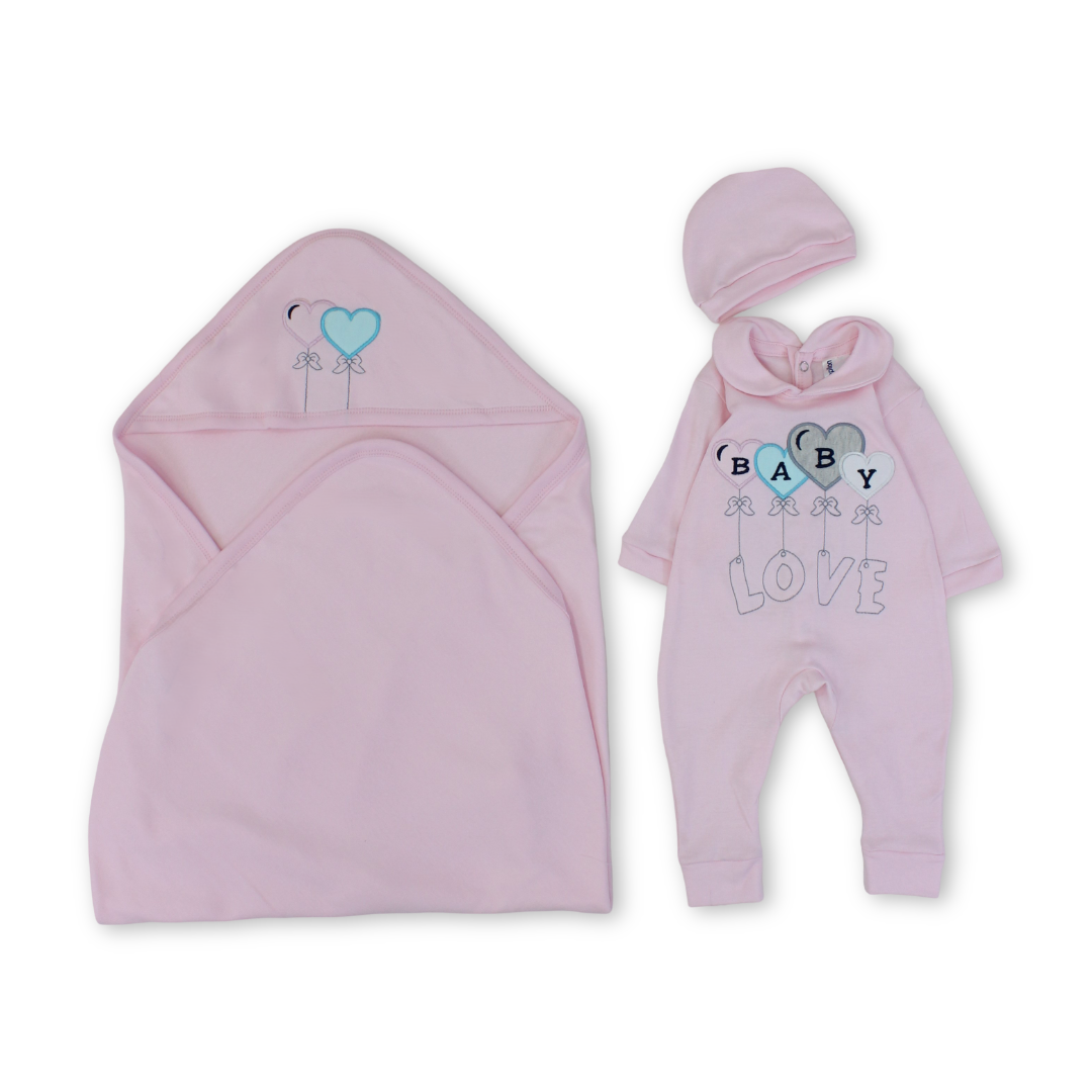 Baby Girls Cotton Gift Clothes Box "Baby Love" Embroidery - Clothing - Papillion