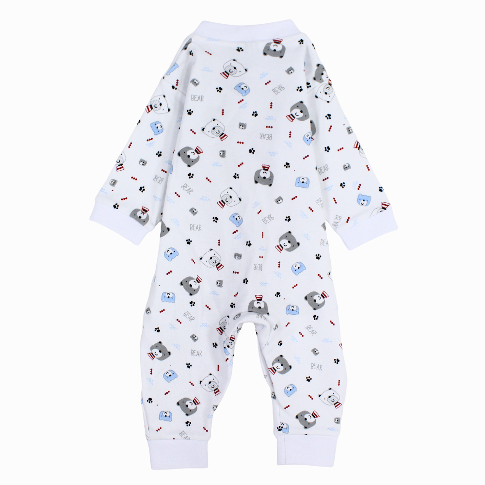 Baby Boys Cotton Footless Onesie – White with Bears Print