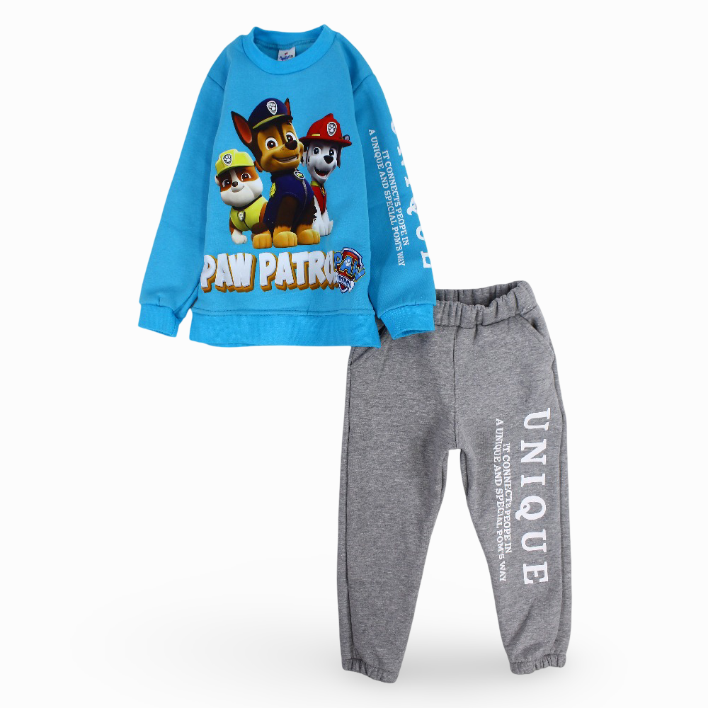 Boys Cotton Long-Sleeved Pajama Set – Turquoise with Paw Patrol Print