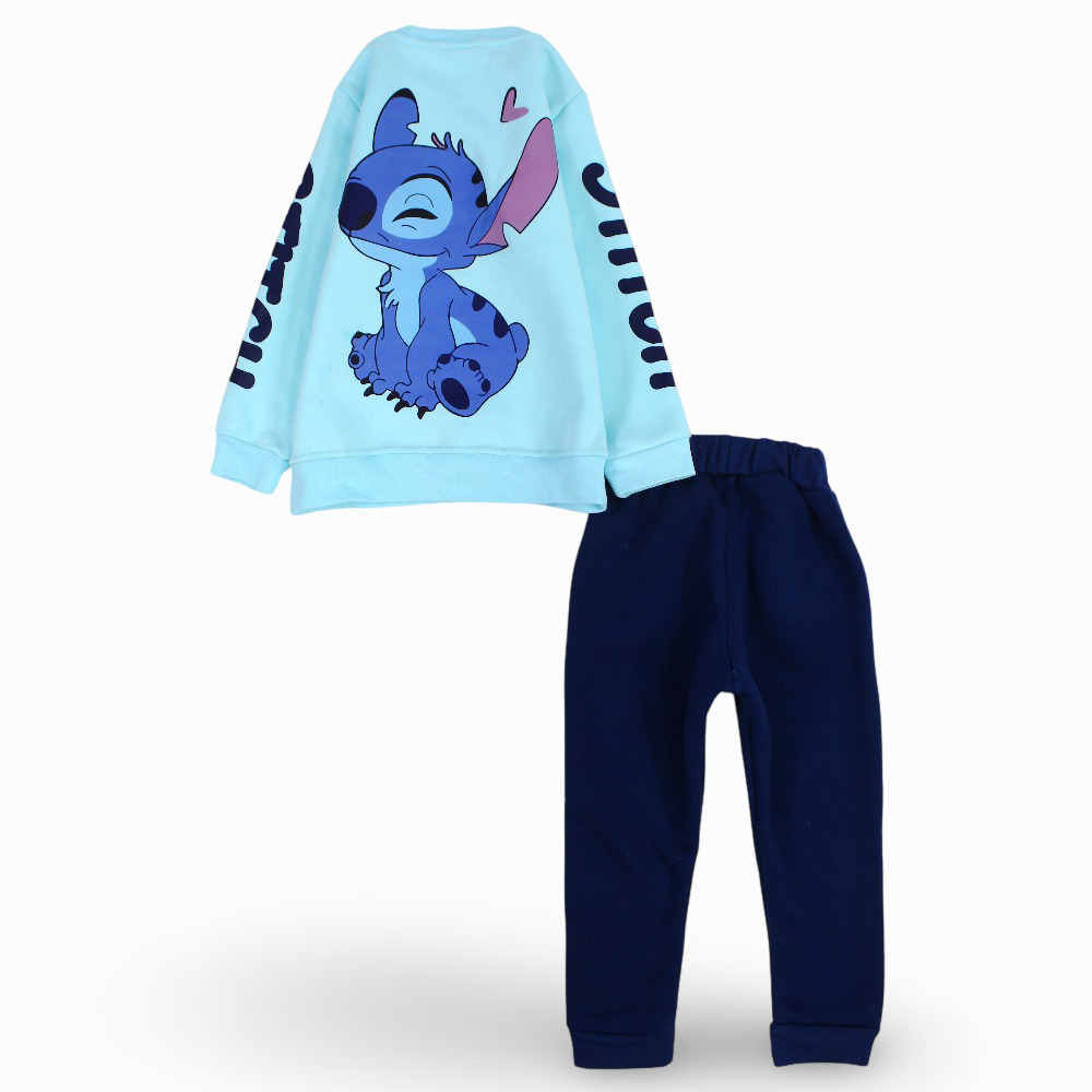 Girls Cotton Long-Sleeved Pajama Set – Stitch Print