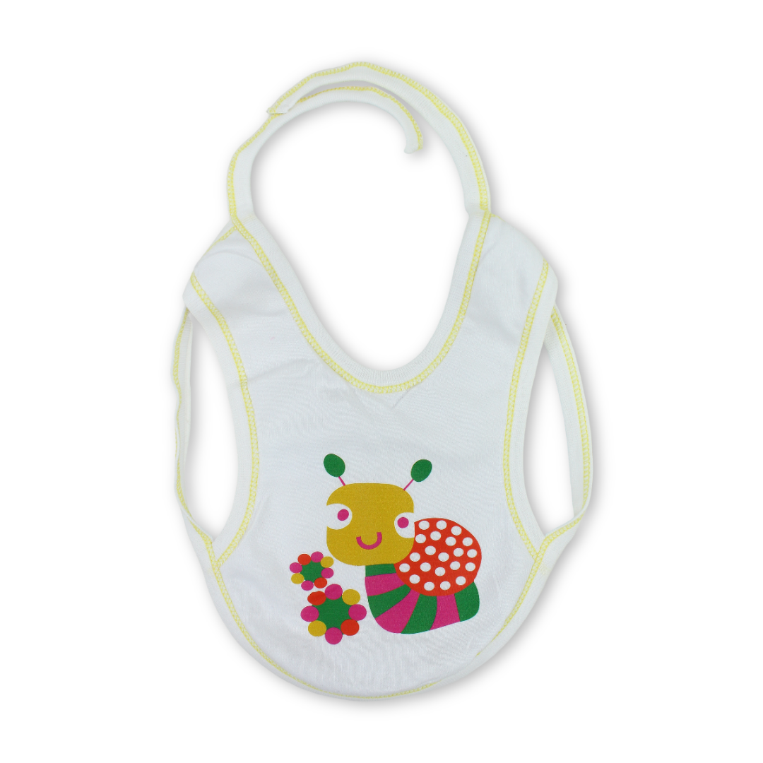 Cotton Baby Bib – White with Shell Print