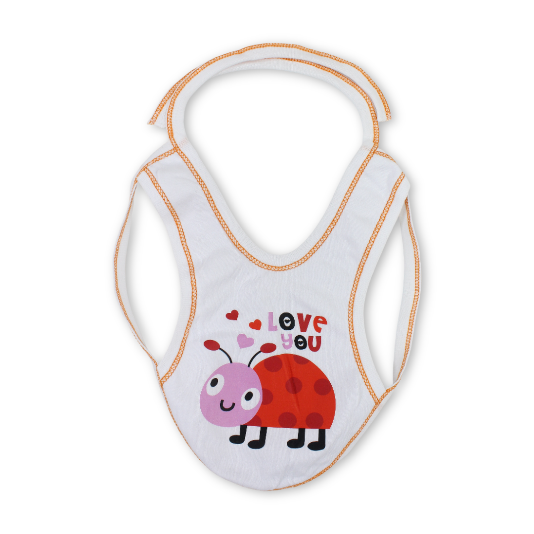 Cotton Baby Bib – White with Ladybug Print