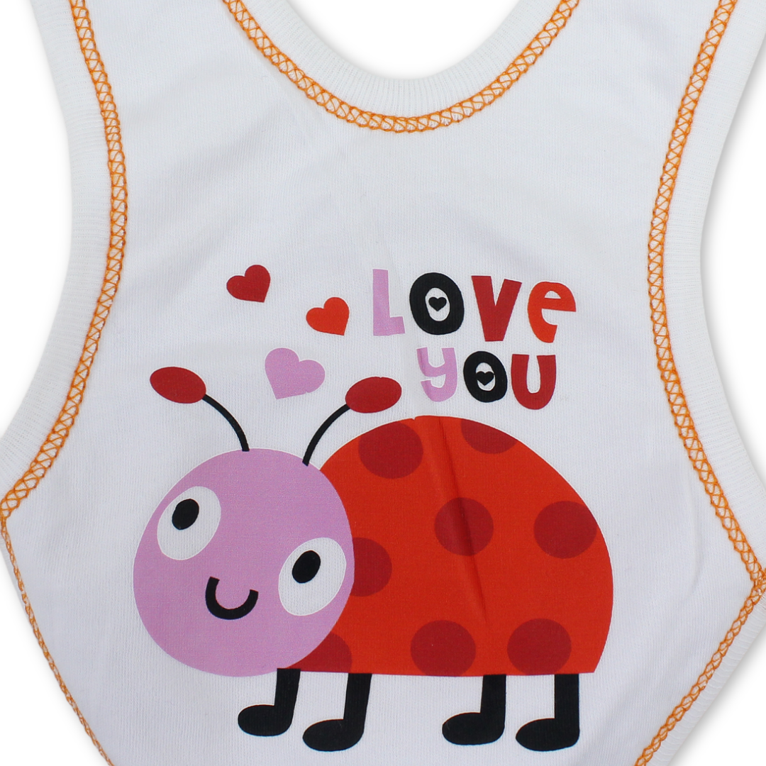 Cotton Baby Bib – White with Ladybug Print