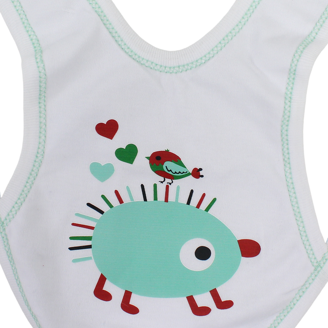 Cotton Baby Bib – White with Hedgehog Print