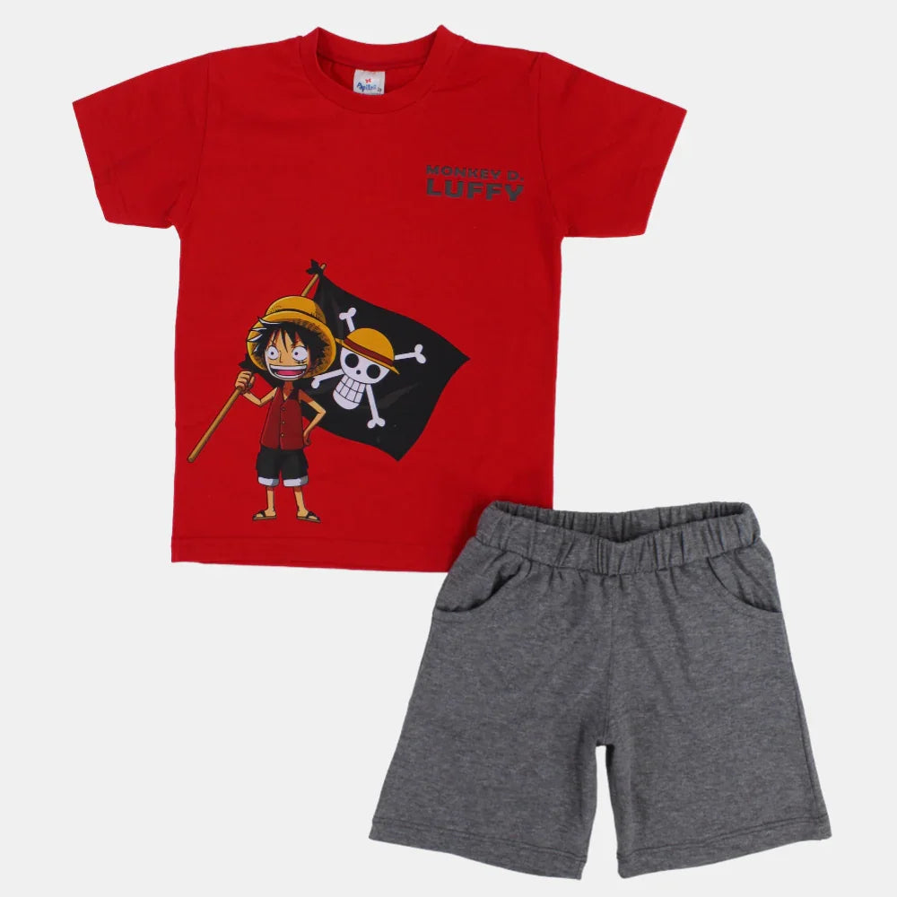 Boys Cotton Pajama – Red with Monkey Luffy Print