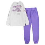 Girls Cotton Pajama Set – Off-White/Purple with "Change the Rules" Design