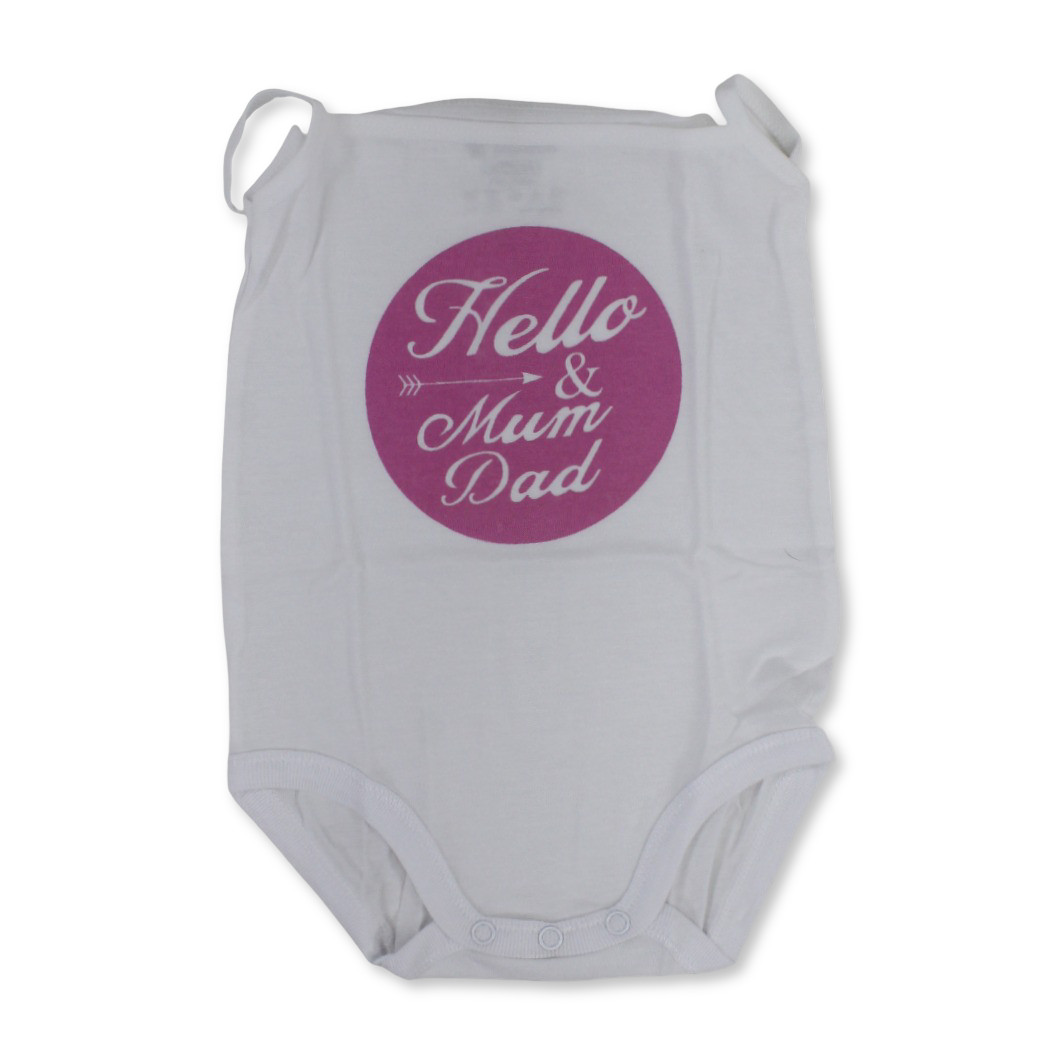 Baby Girls Cotton Bodysuit – White with Hello Mum & Dad Print - Clothing - Papillion