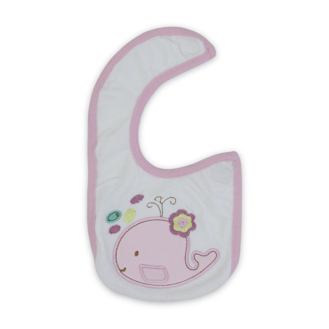 Cotton Baby Bib – White with Whale Embroidery