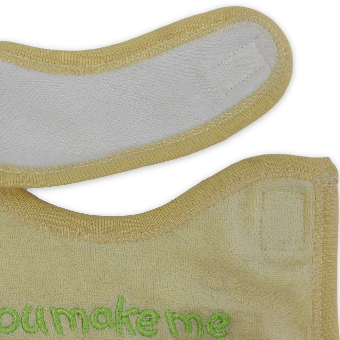 Cotton Baby Bib – Yellow with "Smile" Embroidery