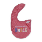 Cotton Baby Bib – Dusty Pink with "Smile" Embroidery