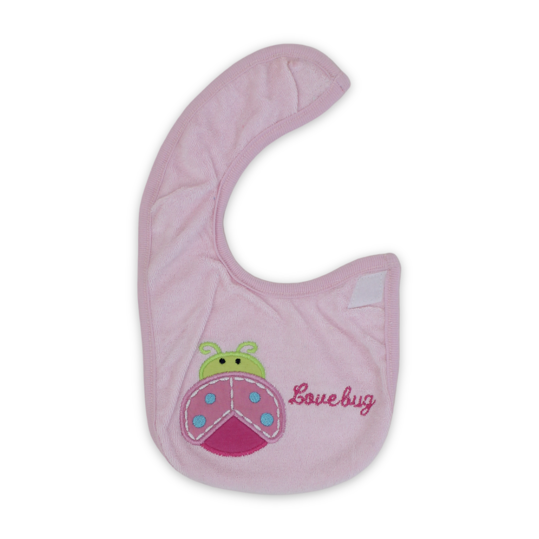 Cotton Baby Bib – Pink with Ladybug Embroidery