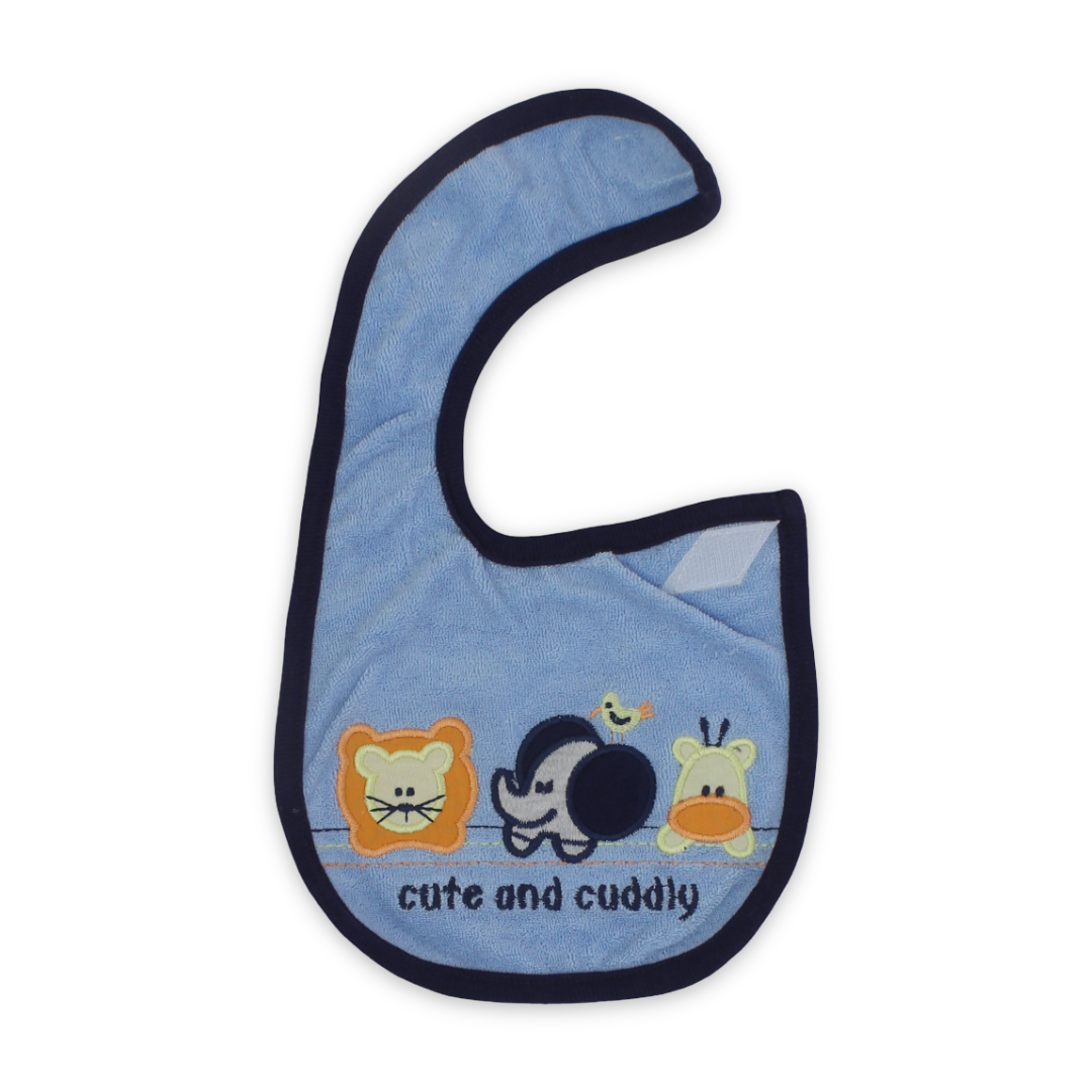 Cotton Baby Bib – Baby Blue with Animals Embroidery