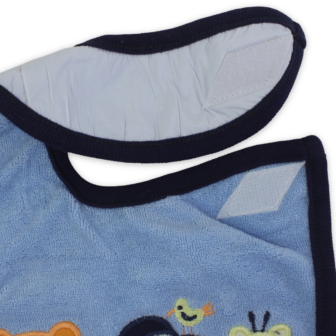 Cotton Baby Bib – Baby Blue with Animals Embroidery