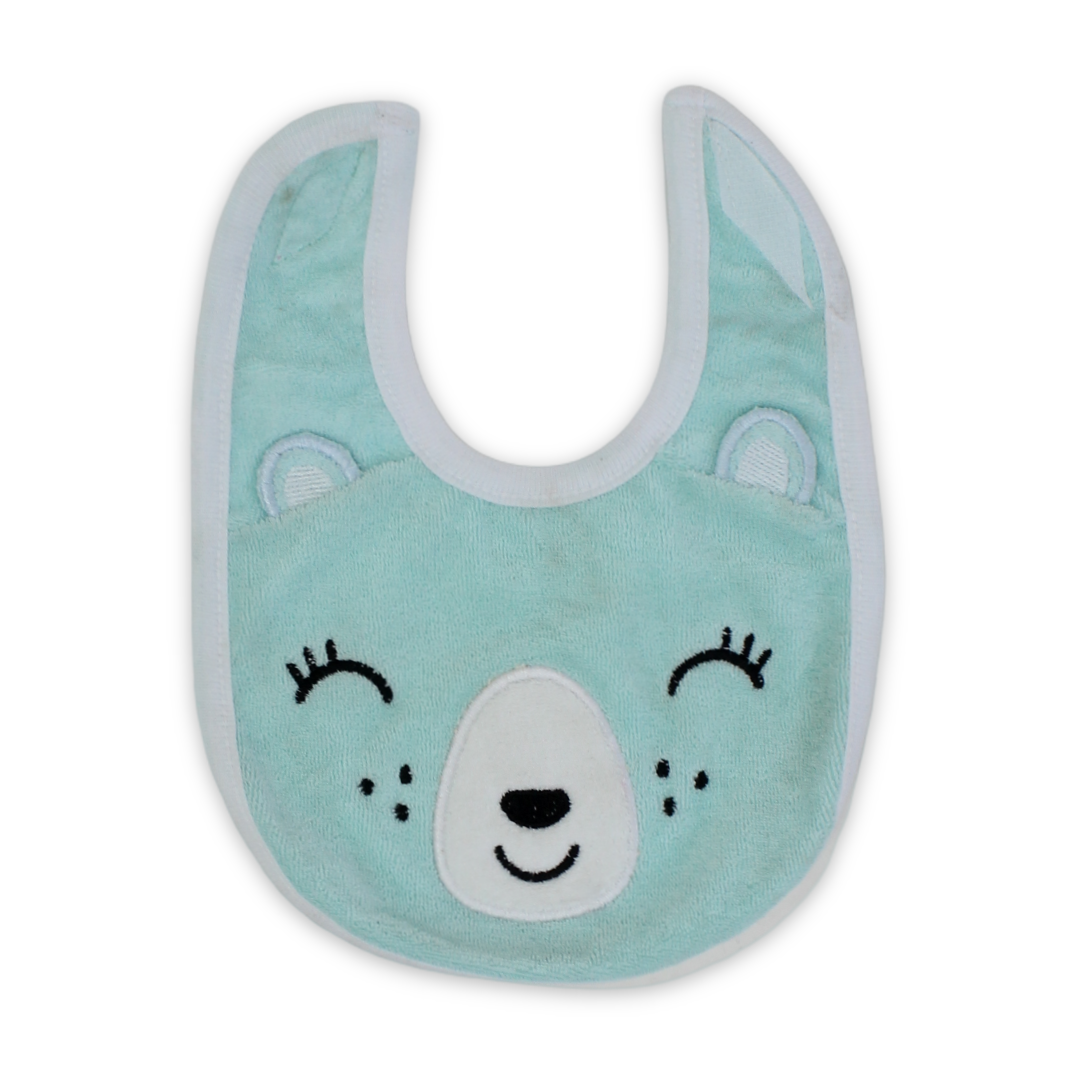 Cotton Baby Bib – Aqua with Bear Embroidery