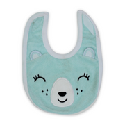 Cotton Baby Bib – Aqua with Bear Embroidery